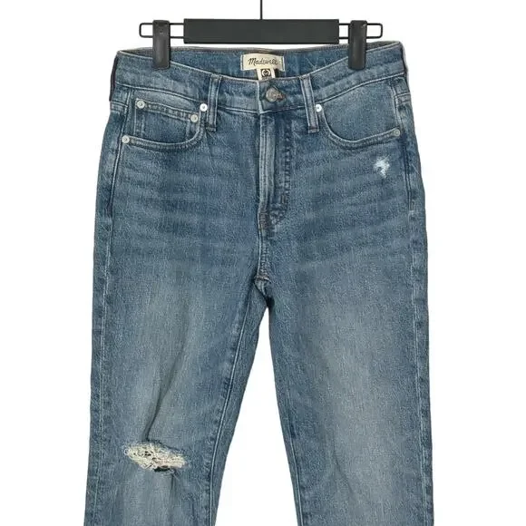 NWT Madewell The Mid-Rise Perfect Vintage Jean in Ainsdale Wash: Knee-Rip Sz 24